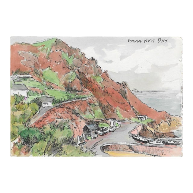 1950s Ivy Attwell Bonne Nuit Bay Watercolor For Sale