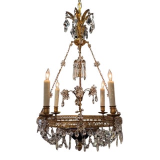 19th Century French Gilt Bronze and Crystal Chandeliers With Cobalt Glass For Sale