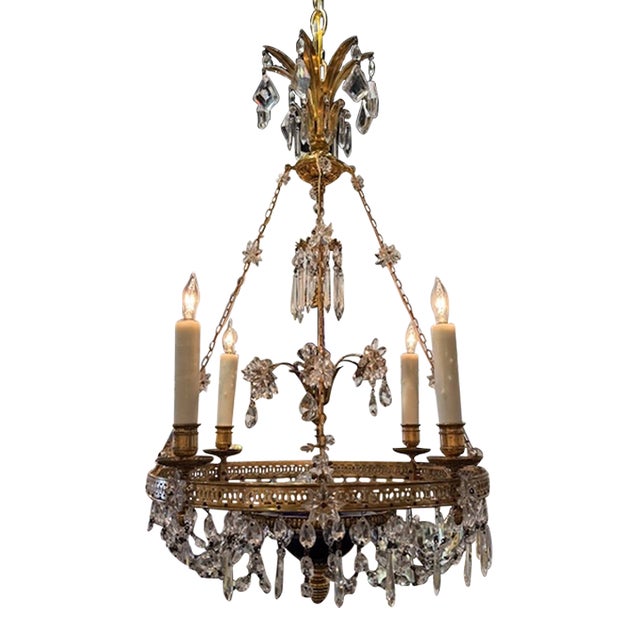 19th Century French Gilt Bronze and Crystal Chandeliers With Cobalt Glass For Sale