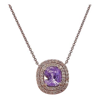 Natural Sapphire Diamond Pendant 18" 14k WG 3.84 TCW Certified For Sale