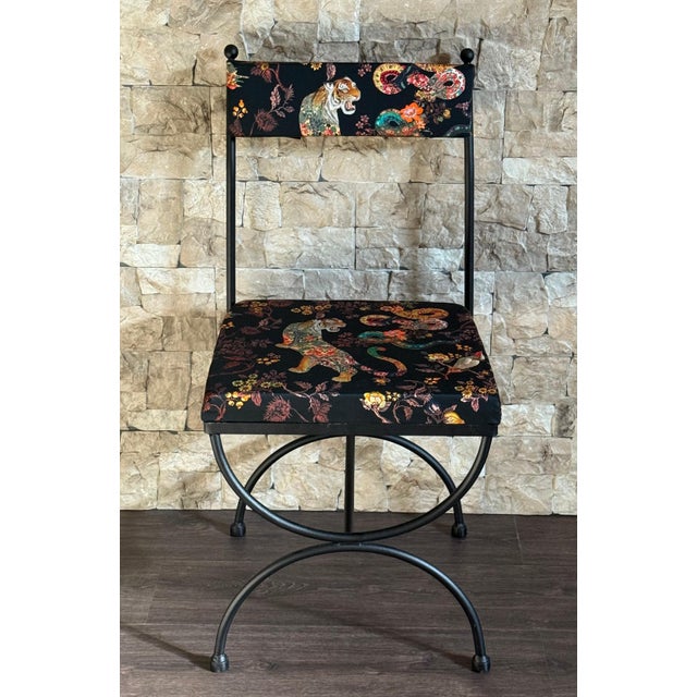 New Pair of Chairs in Wrought Iron with Silinog Fabric by Etro in Back and Seat For Sale - Image 17 of 18