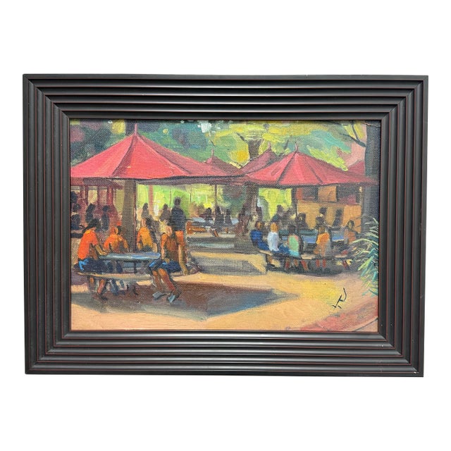 William Daniel Pfahl Pittsburgh Zoo Outdoor Cafe Oil on Canvas, Circa 2008 For Sale