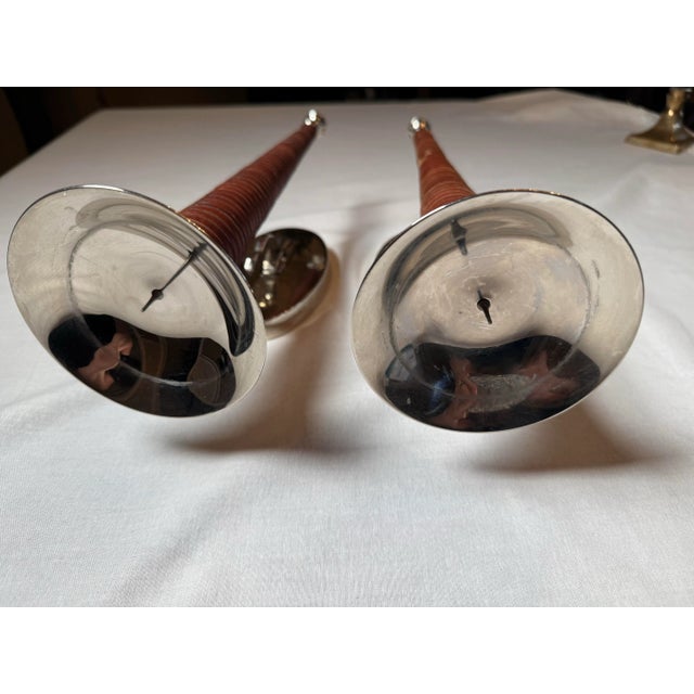 Vintage Rustic Southwestern Polished Chrome and Leather Wrapped Wall Candle Sconces- Set of 2 For Sale - Image 10 of 11