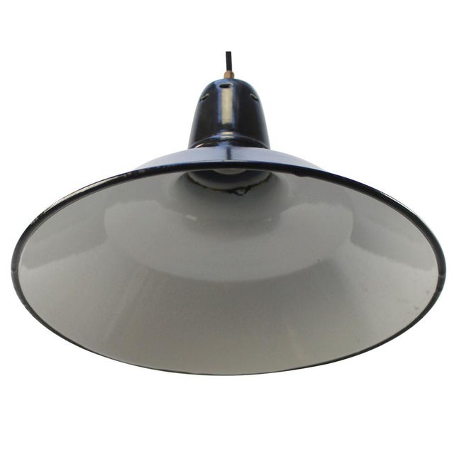 Industrial Vintage Industrial French Black Dark Blue Enamel Pendant Lamp For Sale - Image 3 of 5