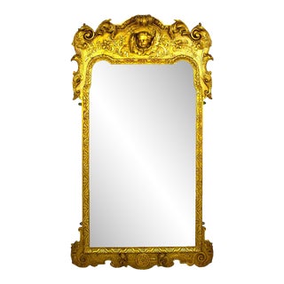 French Carved and Gilded Wood Wall Mirror with Cherub & Acanthus Design For Sale