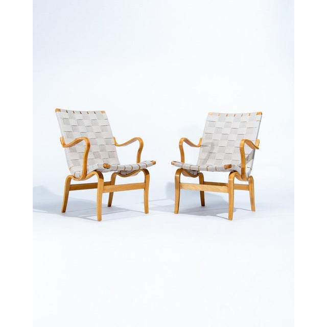 Set of Eva Armchairs in Birch and Linen by Bruno Mathsson for Dux, 1960s For Sale - Image 10 of 10