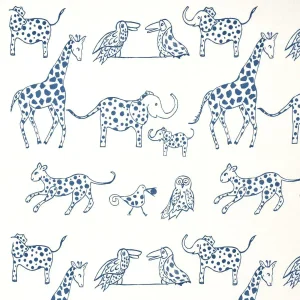 Schumacher Jungle Jubilee Fabric in Blueberry