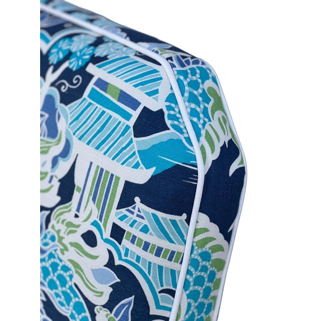 Milo Baughman 1980s Pair MCM CasaBique Ming Armchairs in Thibaut “Imperial Dragon” For Sale - Image 4 of 18