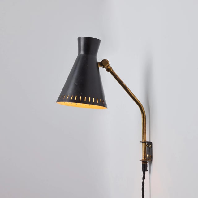 1950s Perforated Metal Diabolo Plug-In Wall Lamp Attributed to Mauri Almari For Sale - Image 9 of 12