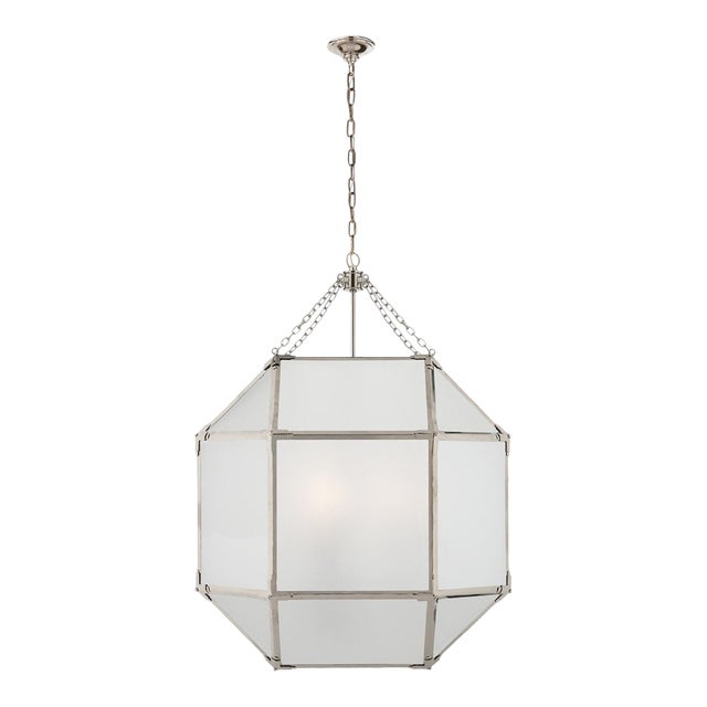 Suzanne Kasler for Visual Comfort Signature Morris Large Lantern in Polished Nickel with Frosted Glass For Sale