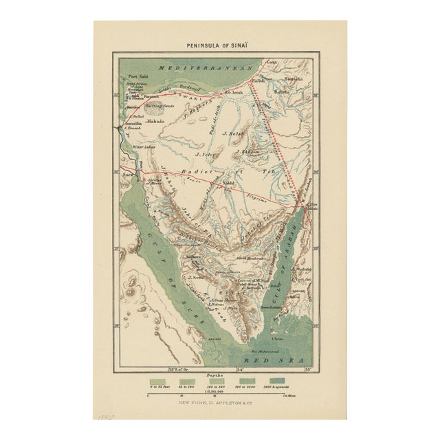 Antique Map of the Sinai Peninsula, 1895 For Sale