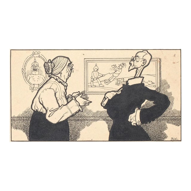 The Discussion - Original China Ink by Carlo Rivalta - 1914 1914 For Sale
