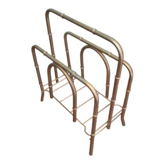 1960s Brass Bamboo Motif Magazine Rack For Sale