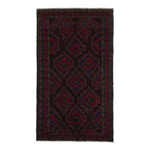 1950s Vintage Baluch Persian Runner in Red & Blue on Black Patterns by Rug & Kilim