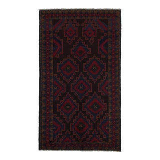 Rug & Kilim’s Baluch Runner Rug With Black, Burgundy and Blue Geometric Patterns For Sale