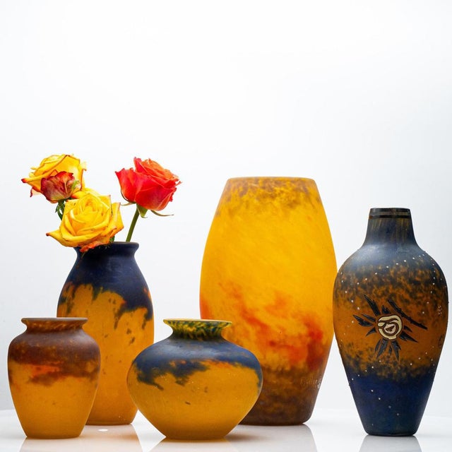 Vintage French Vases in Pate De Verre by Delatte and Muller Frères, 1930, Set of 5 For Sale - Image 6 of 11