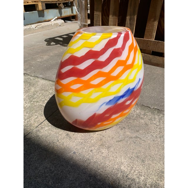 Contemporary Abstract Vase in Milky White Murano Glass Attributed With Colored Reeds For Sale - Image 6 of 9