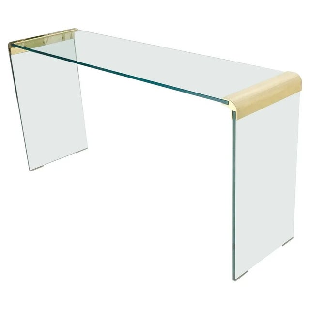Thick Glass Bracket Shape Console Sofa Table Pace Collection For Sale - Image 13 of 13