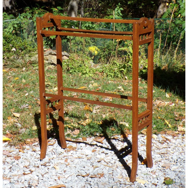 Antique Victorian Aesthetic Movement Solid Oak Towel Rail Quilt Rack For Sale - Image 10 of 13