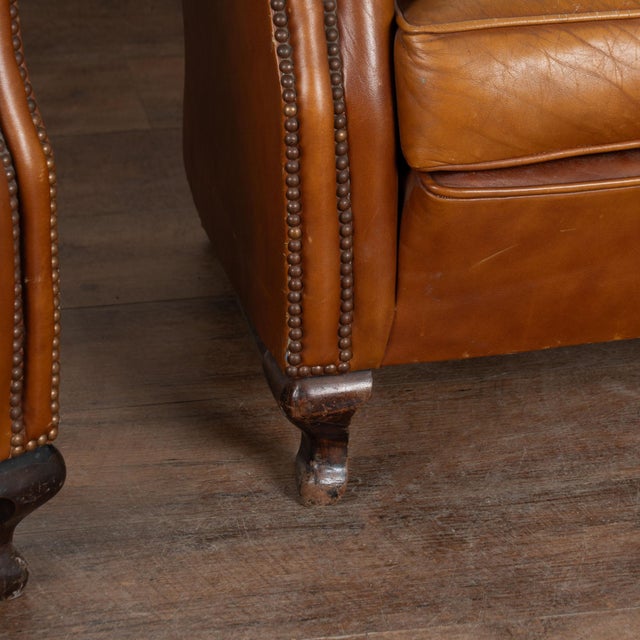 Pair, 20th Century Vintage Brown Leather Chesterfield Club Chairs For Sale - Image 11 of 15
