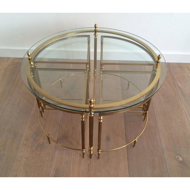 Brass Neoclassical Round Coffee Table in Brass With 4 Nesting Tables by Maison Bagués - Set of 5 For Sale - Image 8 of 12