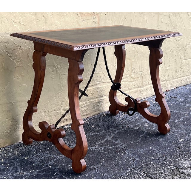 19th Century Baroque Spanish Side Table With Ebonized Top and Lyre Legs For Sale - Image 4 of 13