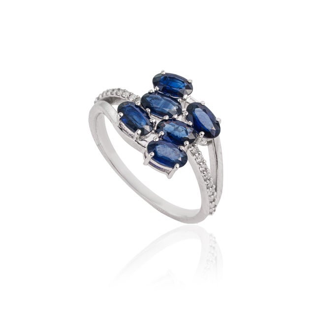 VR Jewels 1.48ct Blue Sapphire & Diamond Cluster Ring in 14k White Gold Size 8 For Sale - Image 4 of 17