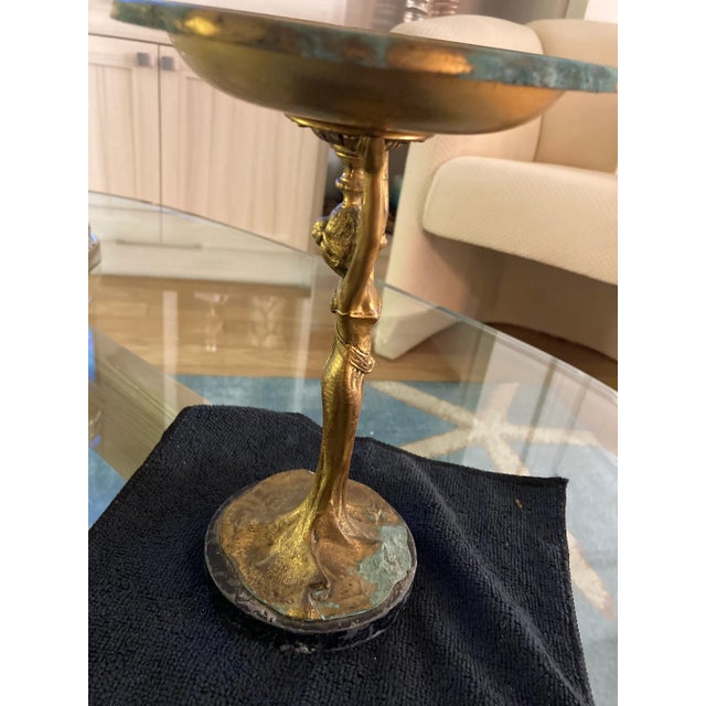 Antique Late 19th Century Brass Art Nouveau Woman Holding a Bowl For Sale - Image 12 of 12