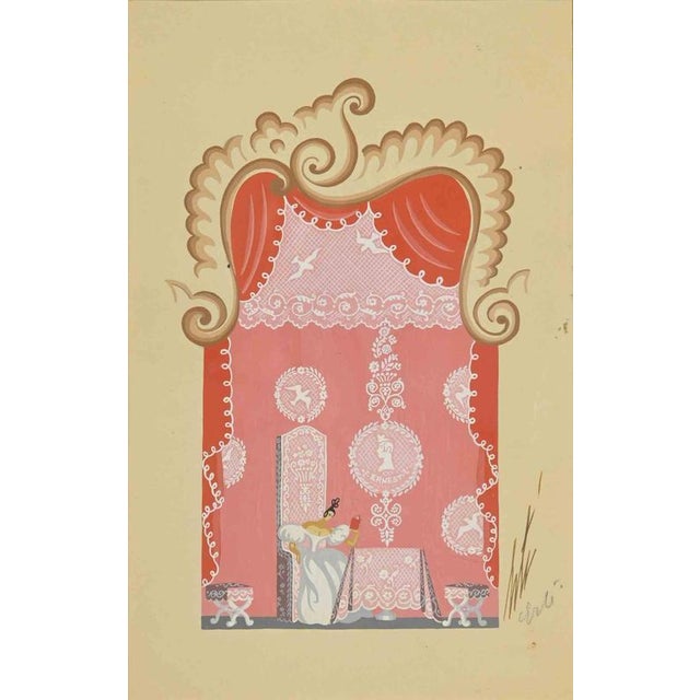 1970s Erté, Norina's Room, 1970s, Gouache on Paper For Sale - Image 5 of 5