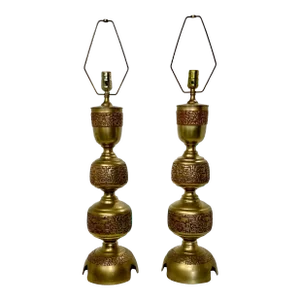 Pair James Mont Style Heavy Brass Lamps, 1940s