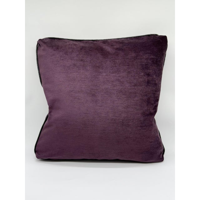 Deep Plum Velvet Throw Pillow Cover With Black Leather Welt For Sale - Image 4 of 7