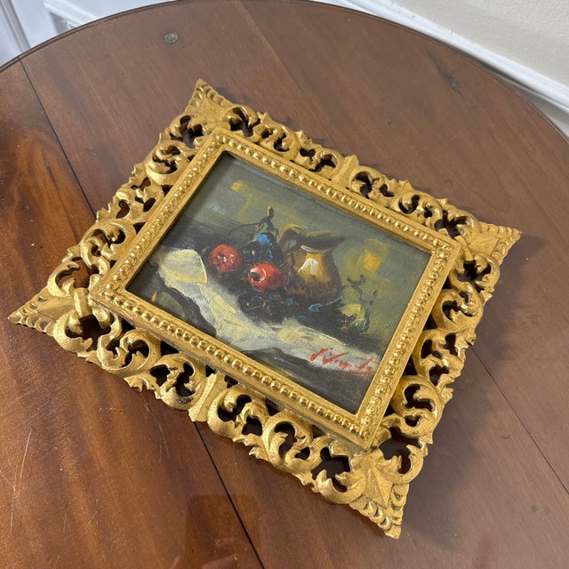 Vintage Italian Still Life Oil Painting Ornate Frame Signed For Sale - Image 11 of 12
