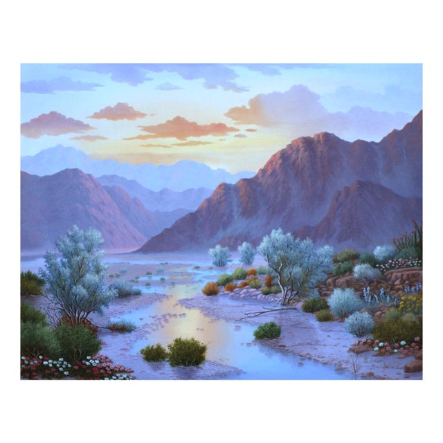 Vintage Sunset Landscape Painting, Oil on Canvas, Signed Gorgeous vintage oil on canvas southwestern landscape painting by...