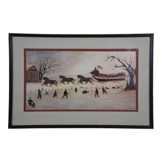 Suffragettes Taking a Sleigh Ride American School Framed Folk Art Print 31" For Sale