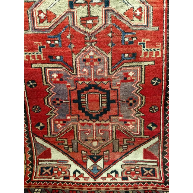 Vintage Persian Heriz Runner, Hand-Knotted Wool, Geometric Pattern, Red & Green, 3x10 For Sale - Image 13 of 18