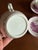 Pink 1805 Rare Antique Set of Four Pink Lustre and Bat Printed Pearlware Handled Cups and Saucers, Attributed to Thomas Wolfe - Set of 8 For Sale - Image 8 of 17