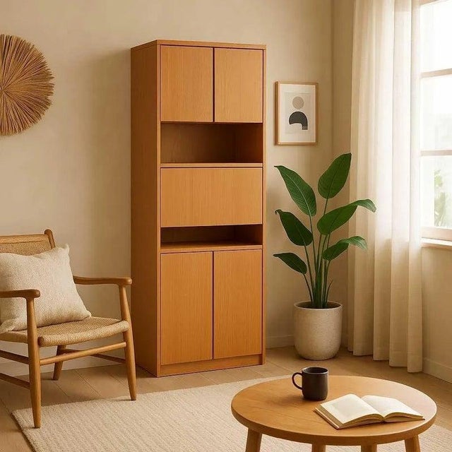 Bring timeless design into your home with this vintage Bauhaus tall bar cabinet in warm wood grain finish. Design: Crafted...
