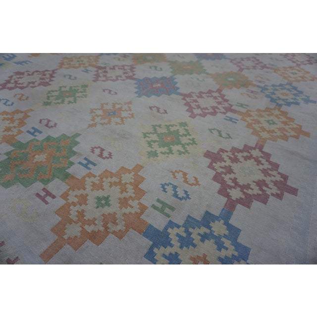 1930s Multicolor Diamond Antique Indian Cotton Dhurrie Carpet 6' X 9' Flatweave Rug For Sale In New York - Image 6 of 6
