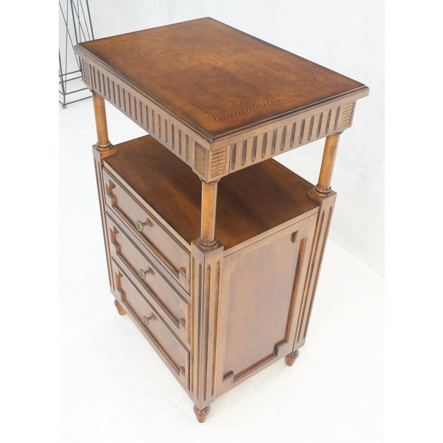 Drexel Light American Walnut Inlayed Top Console Entry Stand Side Table Dresser For Sale - Image 17 of 18