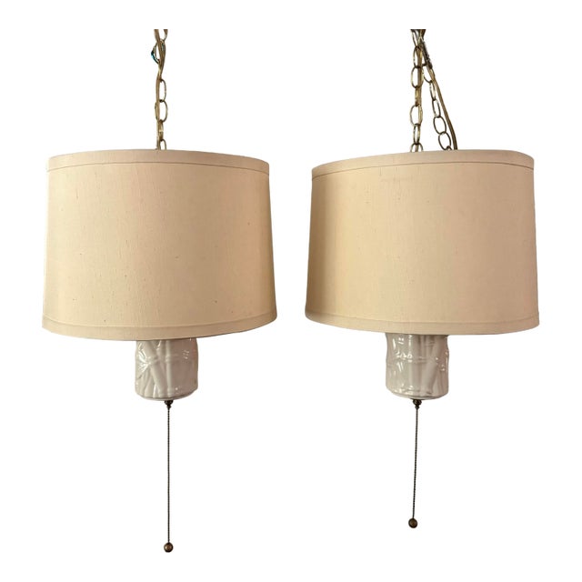 1970s Hollywood Regency Faux Bamboo Pendant Lighting - a Pair For Sale