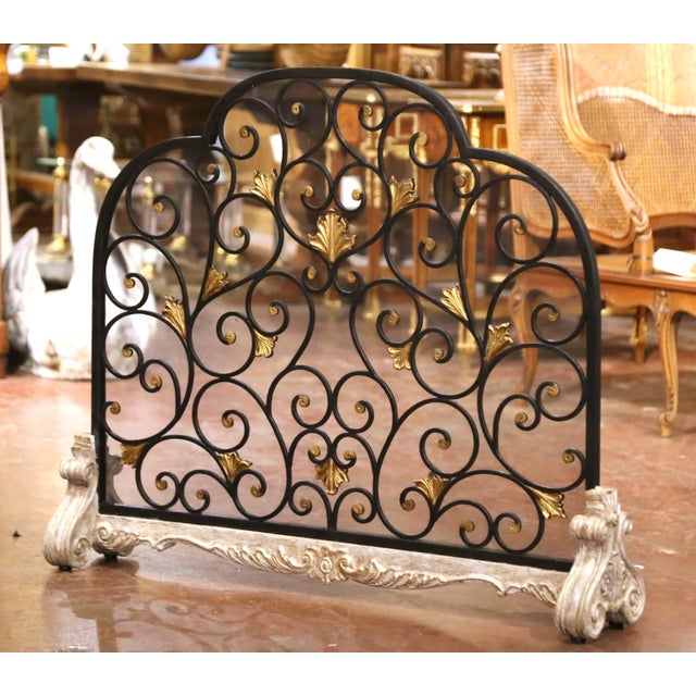 Late 20th Century Mid-Century French Louis XV Style Wrought Iron Fireplace Screen For Sale - Image 5 of 9