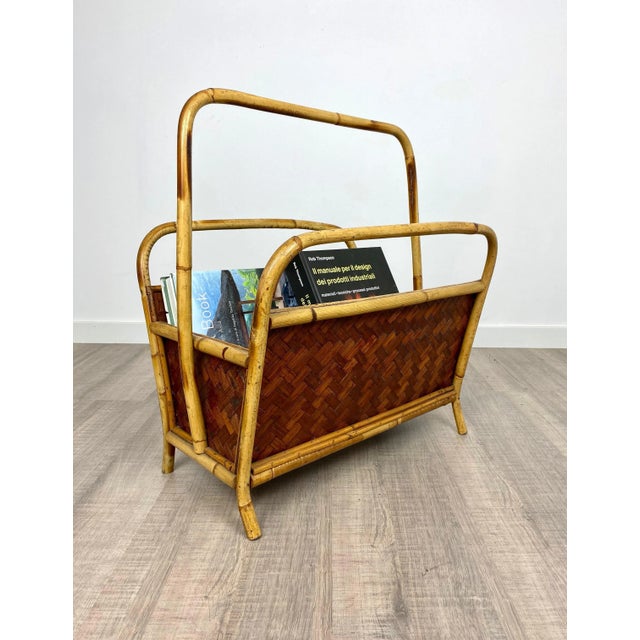 Italian Franco Albini Style Magazine Rack in Rattan and Bamboo, 1960s For Sale - Image 6 of 13