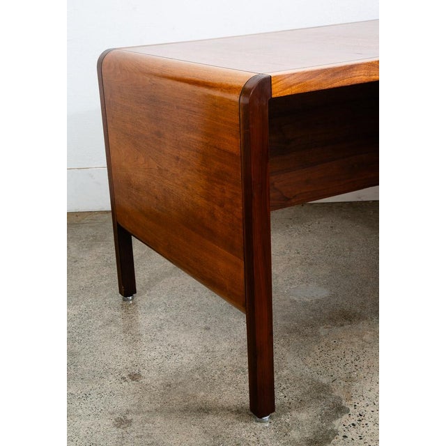 1960s Mid Century Modern Desk Solid Walnut Executive Office 3 Drawer Floating Chrome For Sale - Image 12 of 12