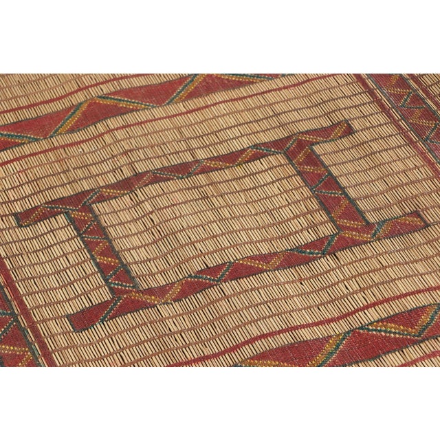1950s Vintage Square Tuareg Mat in Red and Green Tribal Geometric Patterns For Sale - Image 5 of 7