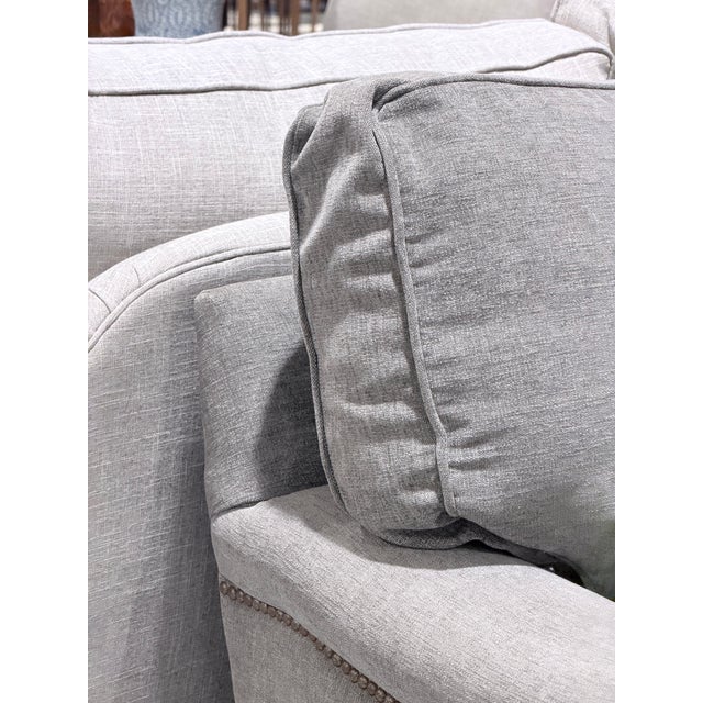 Late 20th Century Late 20th Century Bassett Grey Linen Nailhead Trim Sofa For Sale - Image 5 of 12