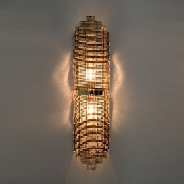Modern Brass and Textured Murano Glass Wall Lights, Italy, 2000, Set of 2 For Sale - Image 10 of 11