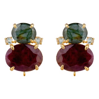 Agnes Studs, Dark Red, Pierced For Sale