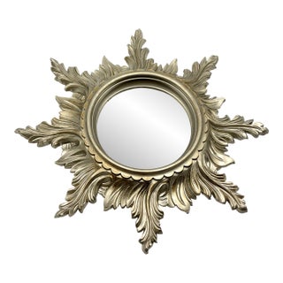 Vintage Italian Silver Gilt Sunburst Mirror For Sale