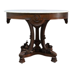 Late 19th Century Berkey & Gay Renaissance Revival Carved Rosewood Oval Marble Top Center Table