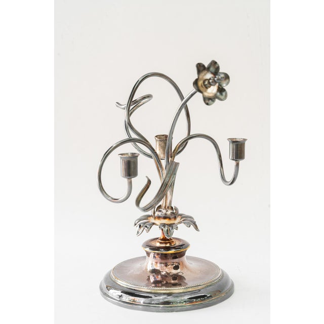 Jugendstil Silvered Brass Candleholder for 3 Candles, Vienna, Austria, 1908 For Sale - Image 15 of 15